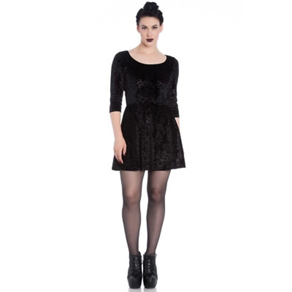 Spin Doctor Hell Bunny Black Velvet Burnout Damask Margot Skater Dress Gothic L